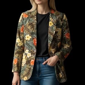 Wearable Art Vintage Art to Wear Flower Print Blazer/Jacket Sz M
